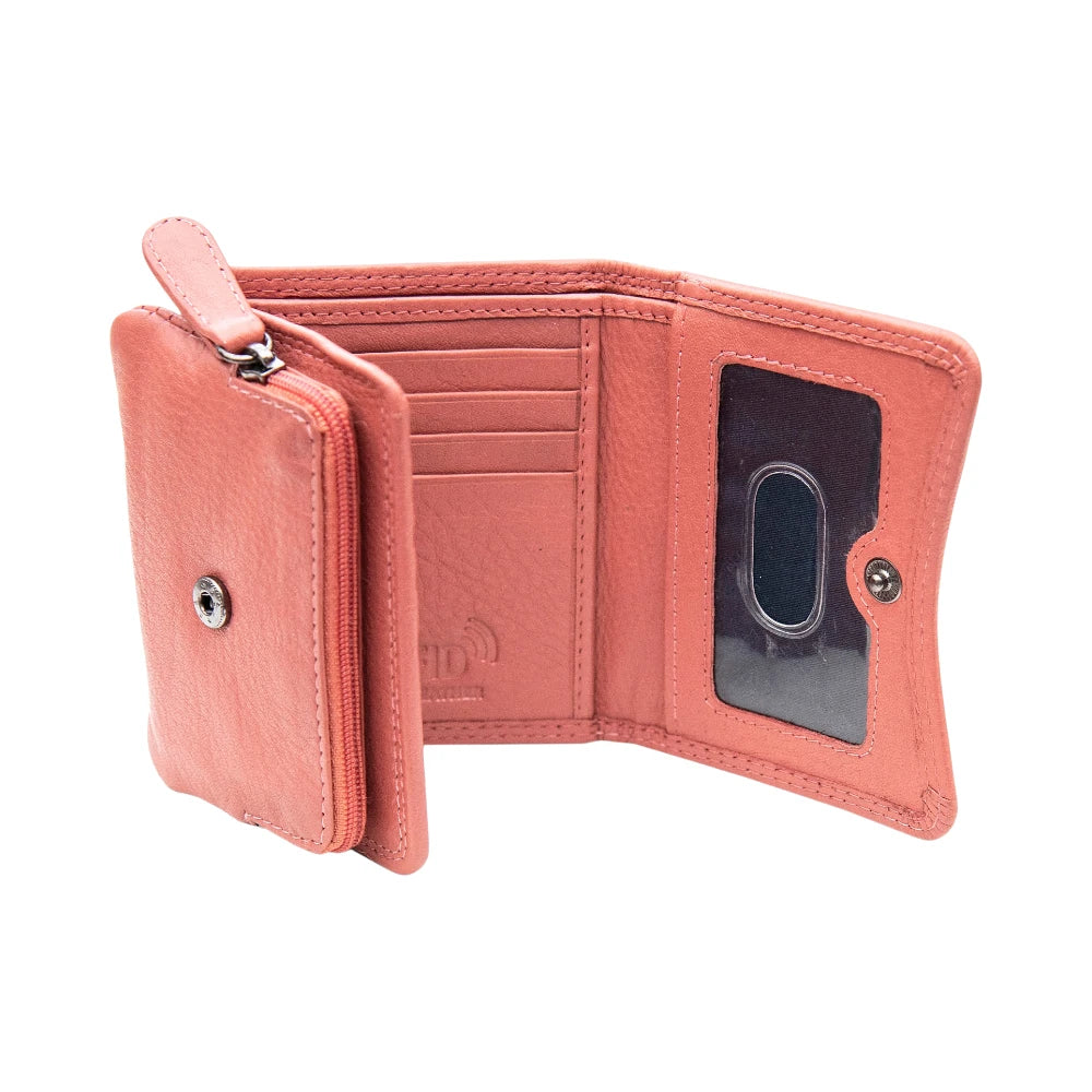 Dusty Rose wallet with a card holder on a white background