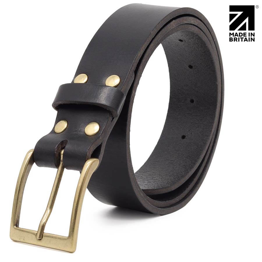 Black Waxed Edge Full Grain Leather Belt 35mm width