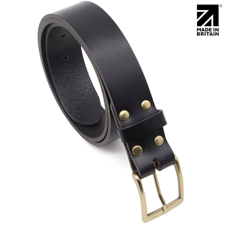 Black Waxed Edge Full Grain Leather Belt 35mm width rolled up