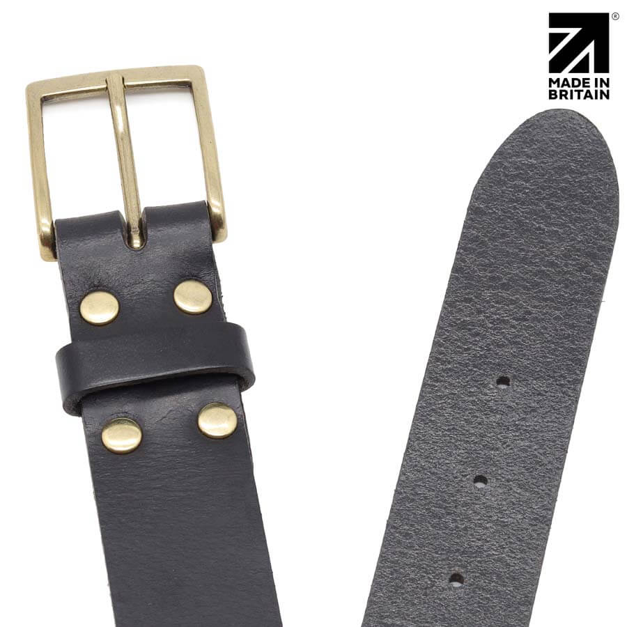 Black Waxed Edge Full Grain Leather Belt 35mm width