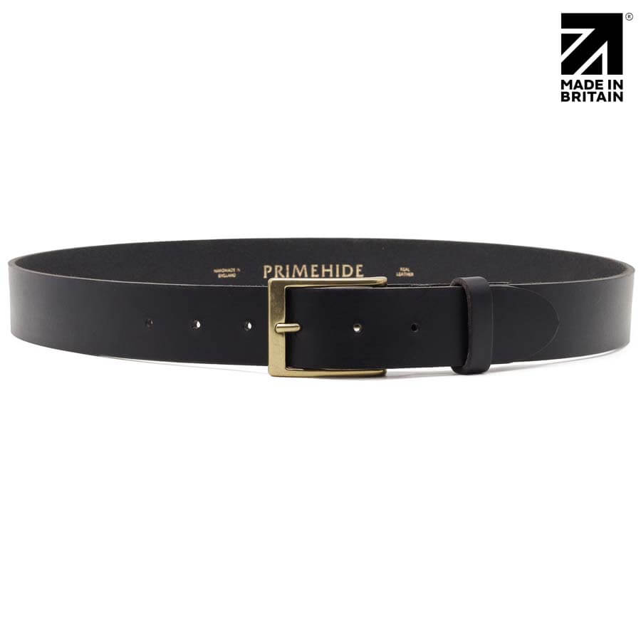 Black Waxed Edge Full Grain Leather Belt 35mm width
