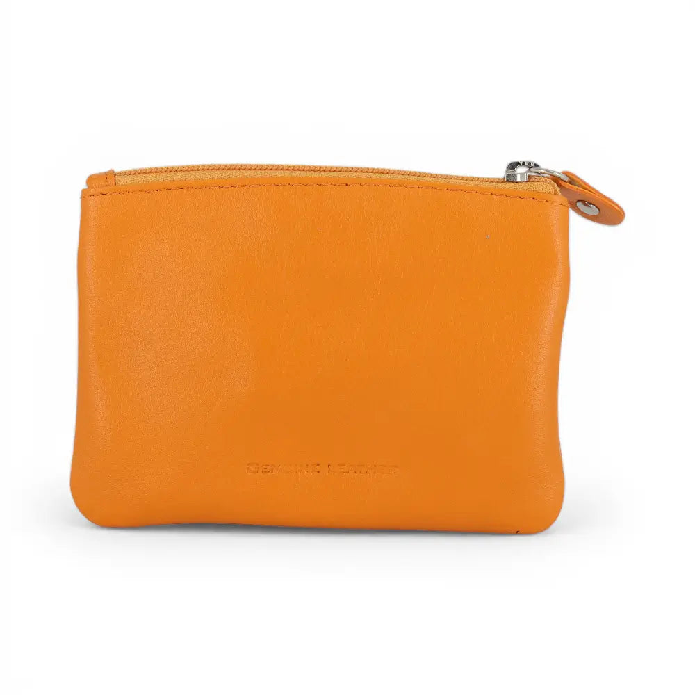 Yellow leather pouch with a zipper on a white background