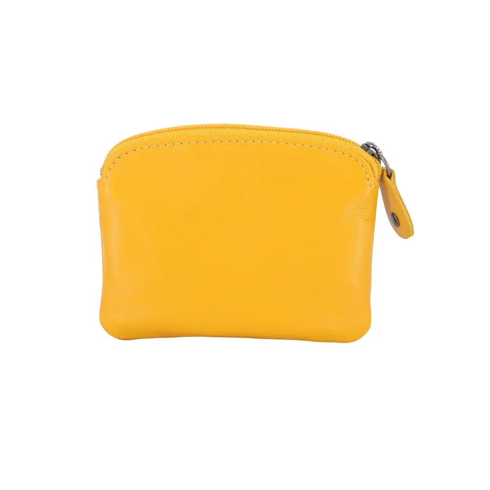 Yellow coin purse with a zipper on a white background