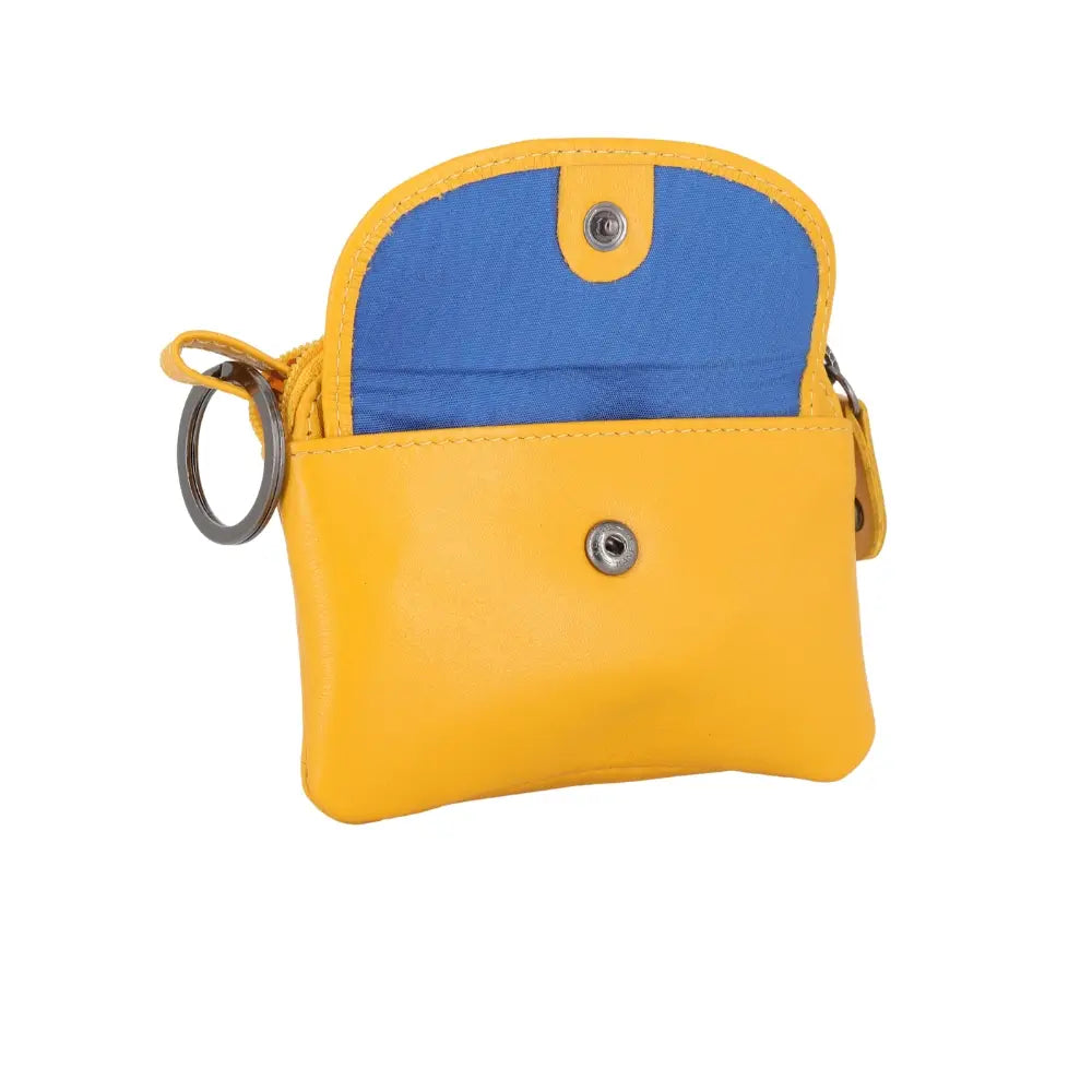 Yellow pouch with blue interior on a white background