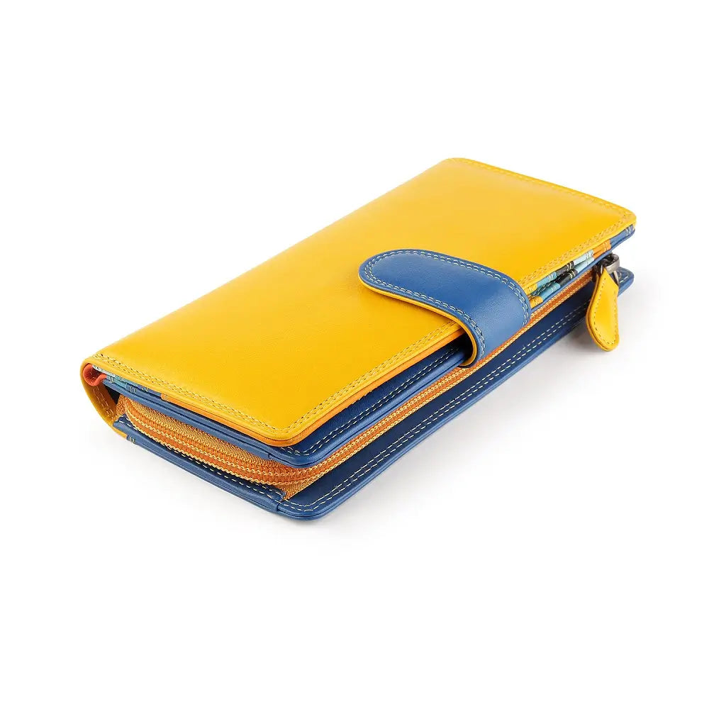 Yellow and blue wallet on a white background