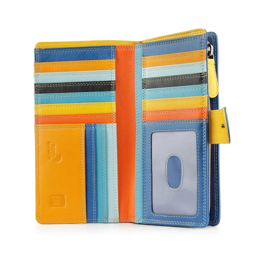 Yellow wallet with multiple card slots on a white background