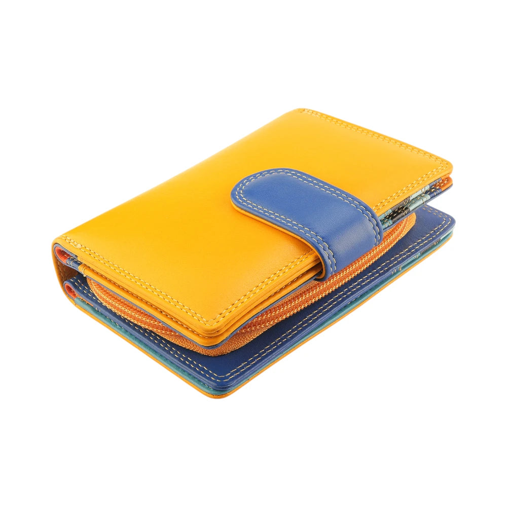 Yellow and blue wallet on a white background