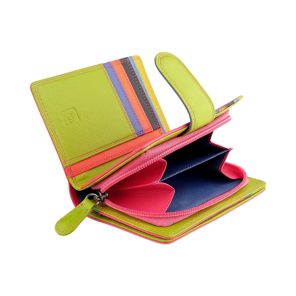 Yellow wallet with multiple compartments on a white background