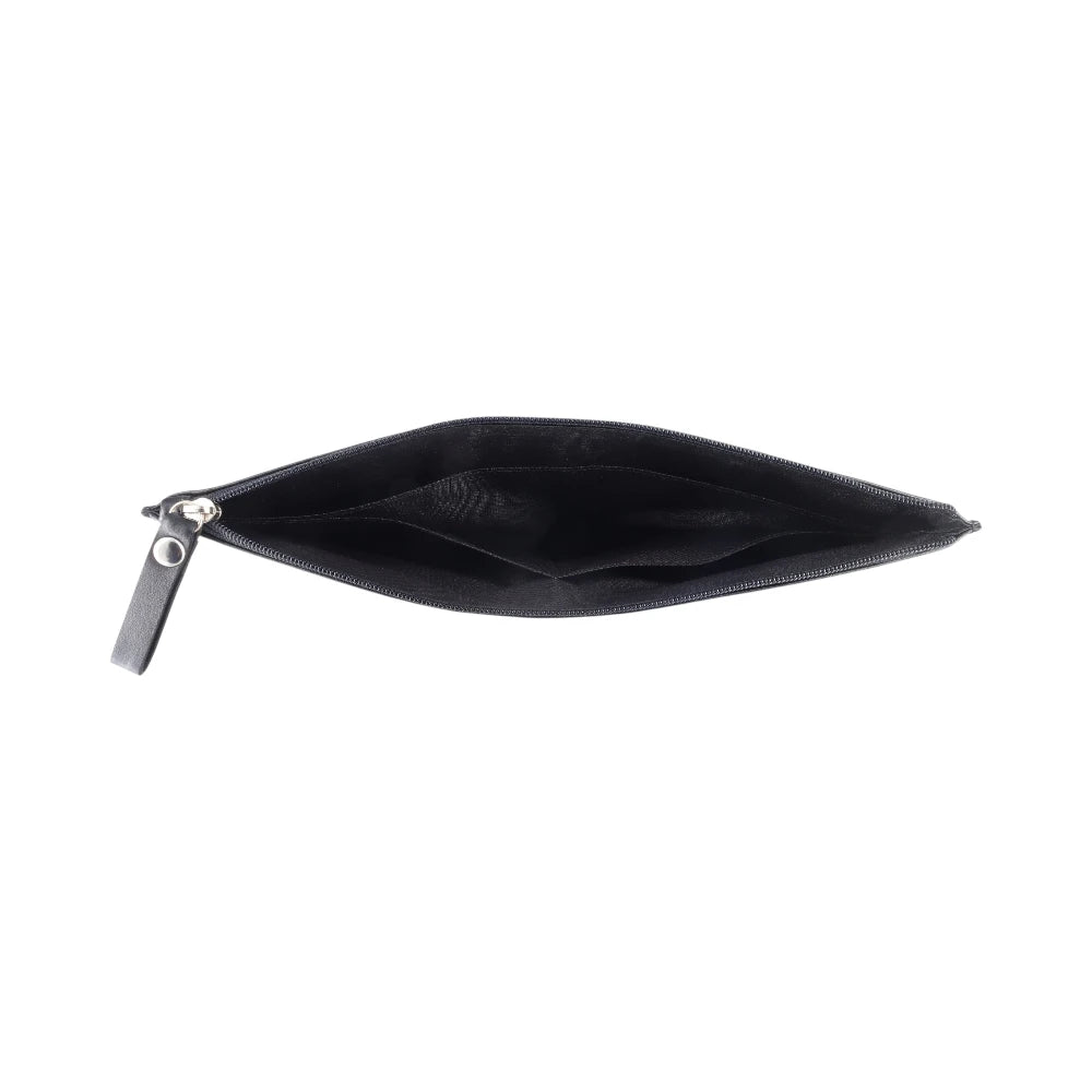 Black pouch with zipper on a white background