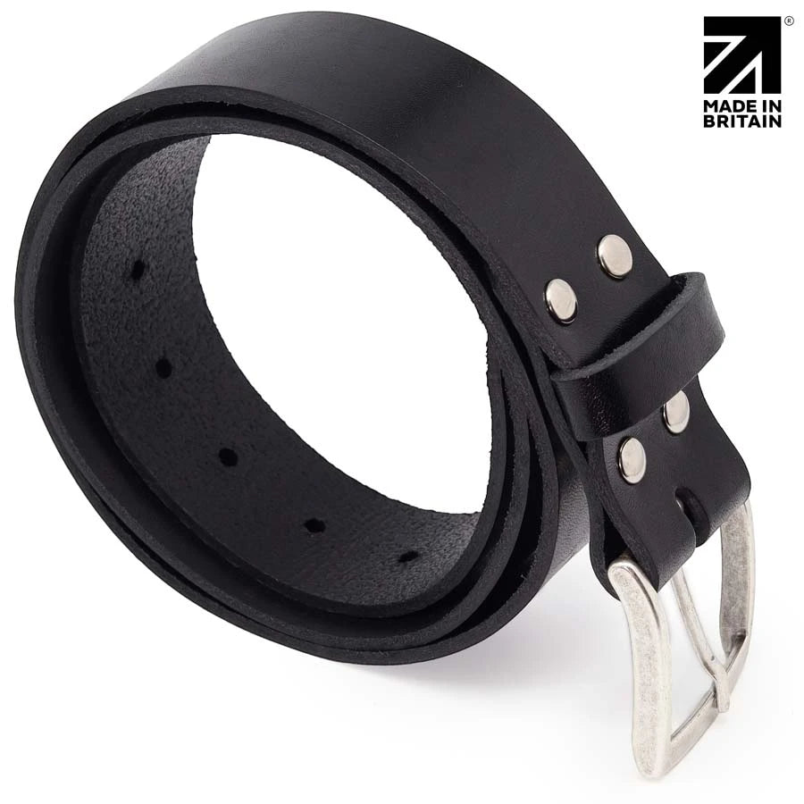 Made in Britain black full grain leather belt for formal, casual and everyday wear