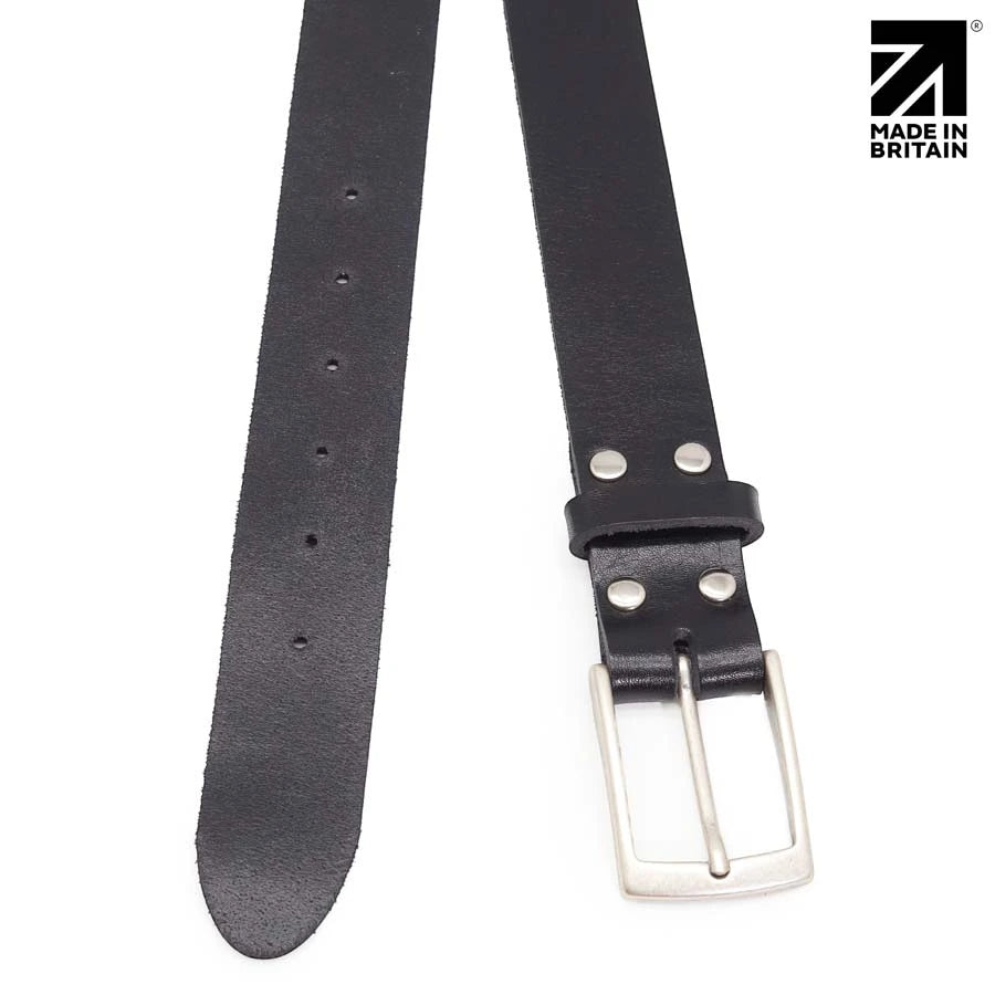 Made in Britain black italian full grain leather belt for business, casual and formal
wear.