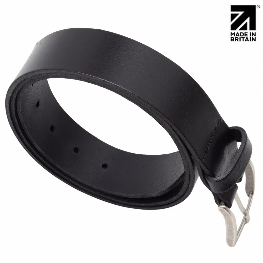 Mens Black Full Grain Italian Leather Belt  40 mm  Nickel Buckle angle view