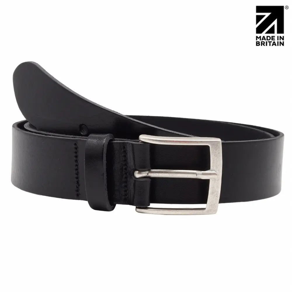 Mens Black Full Grain Italian Leather Belt  40 mm  Nickel Buckle front view