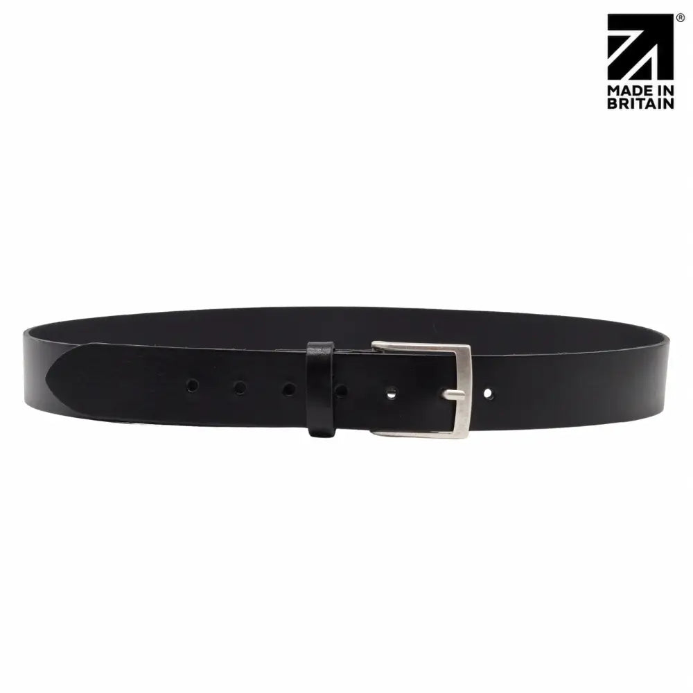Mens Black Full Grain Italian Leather Belt  40 mm  Nickel Buckle full width view