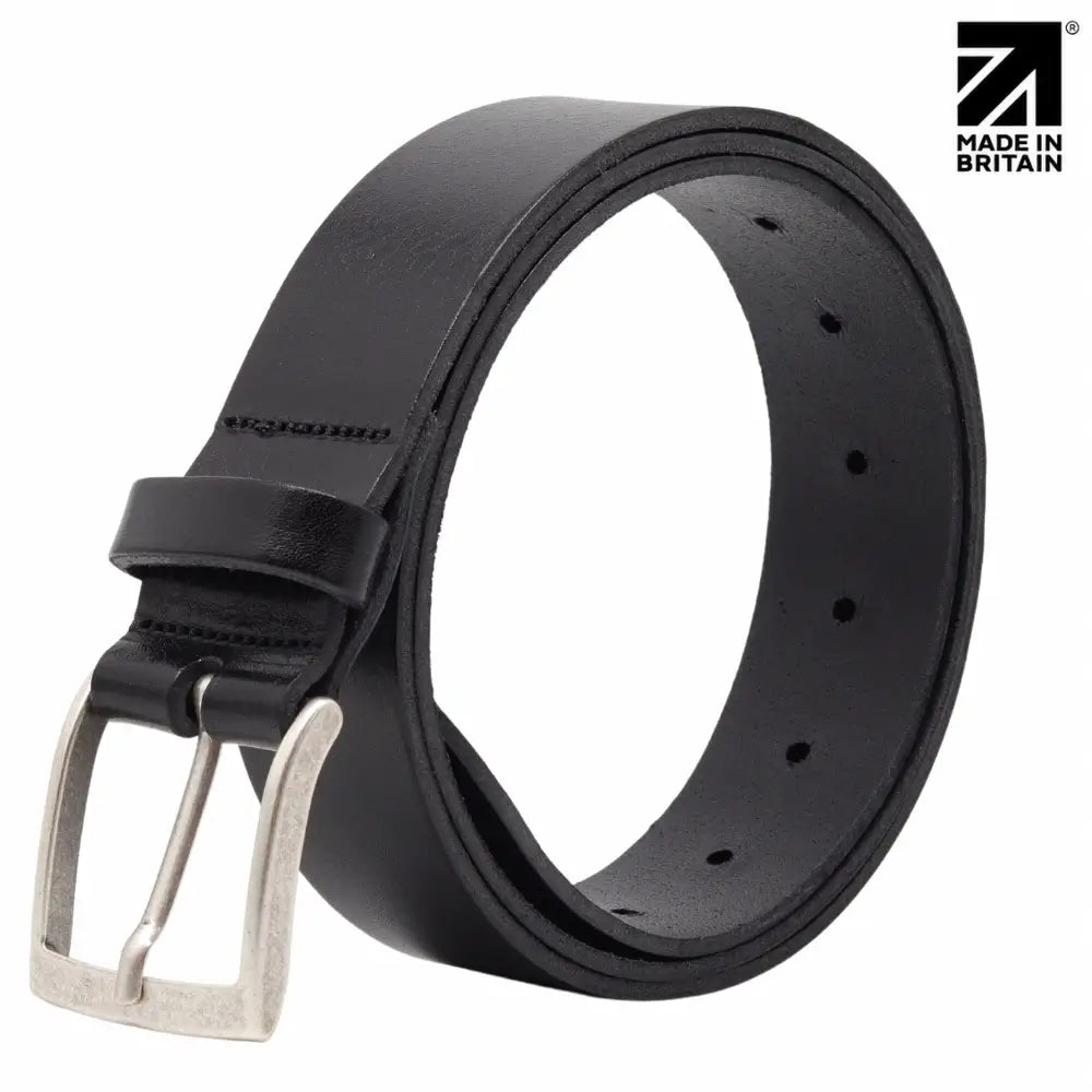 Mens Black Full Grain Italian Leather Belt  40 mm  Nickel Buckle side angle view