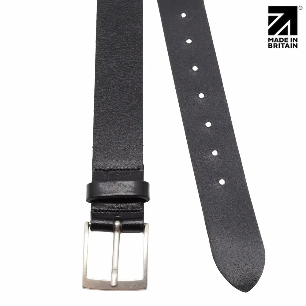 Mens Black Full Grain Italian Leather Belt  40 mm  Nickel Buckle top angle view