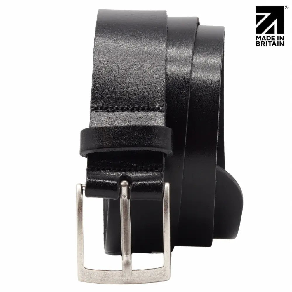 Mens Black Full Grain Italian Leather Belt  40 mm  Nickel Buckle view