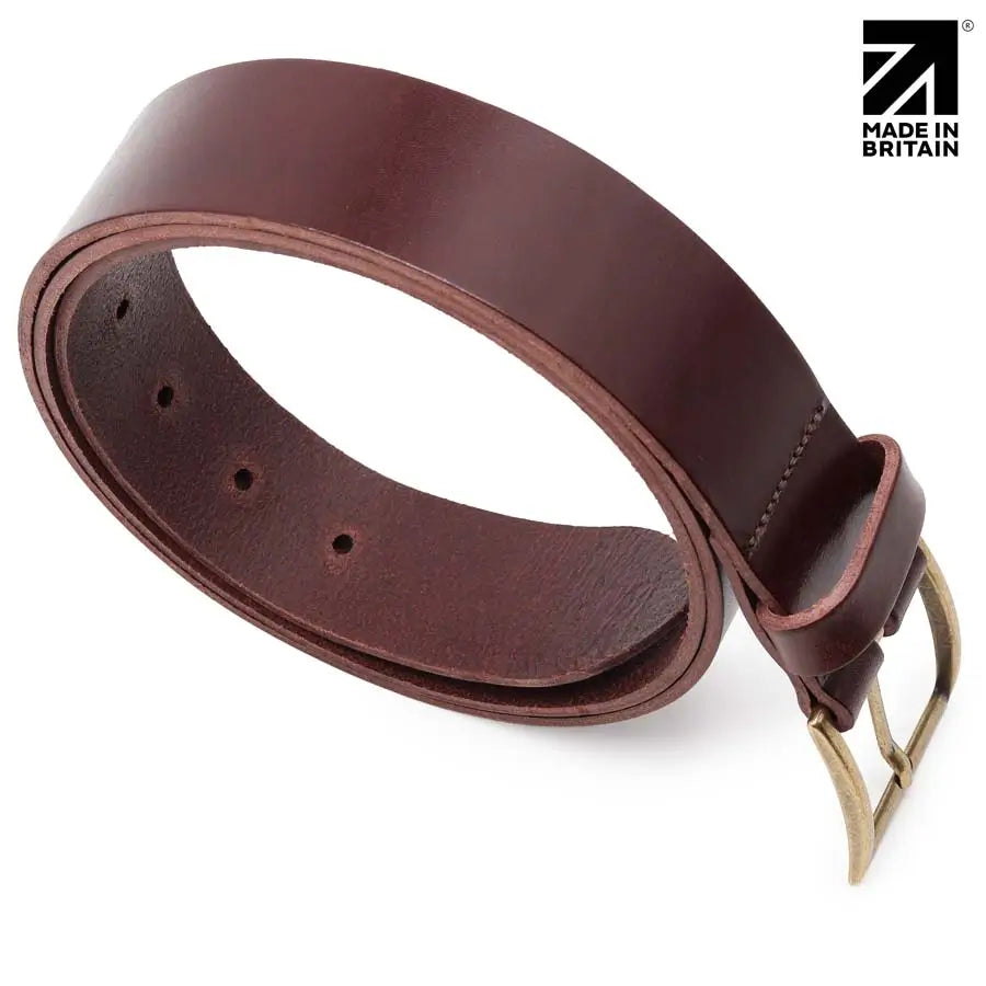 Mens Brown Italian Full Grain Leather Belt  40 mm  Brass Buckle  Brown angle view
