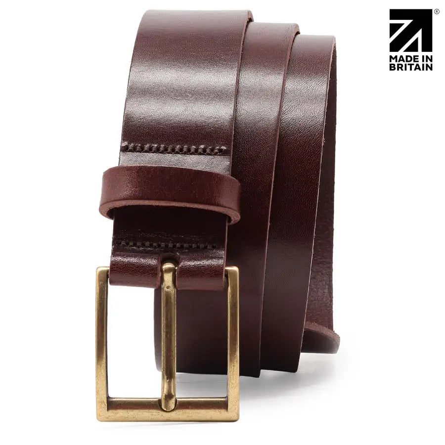 Mens Brown Italian Full Grain Leather Belt  40 mm  Brass Buckle  Brown buckle view