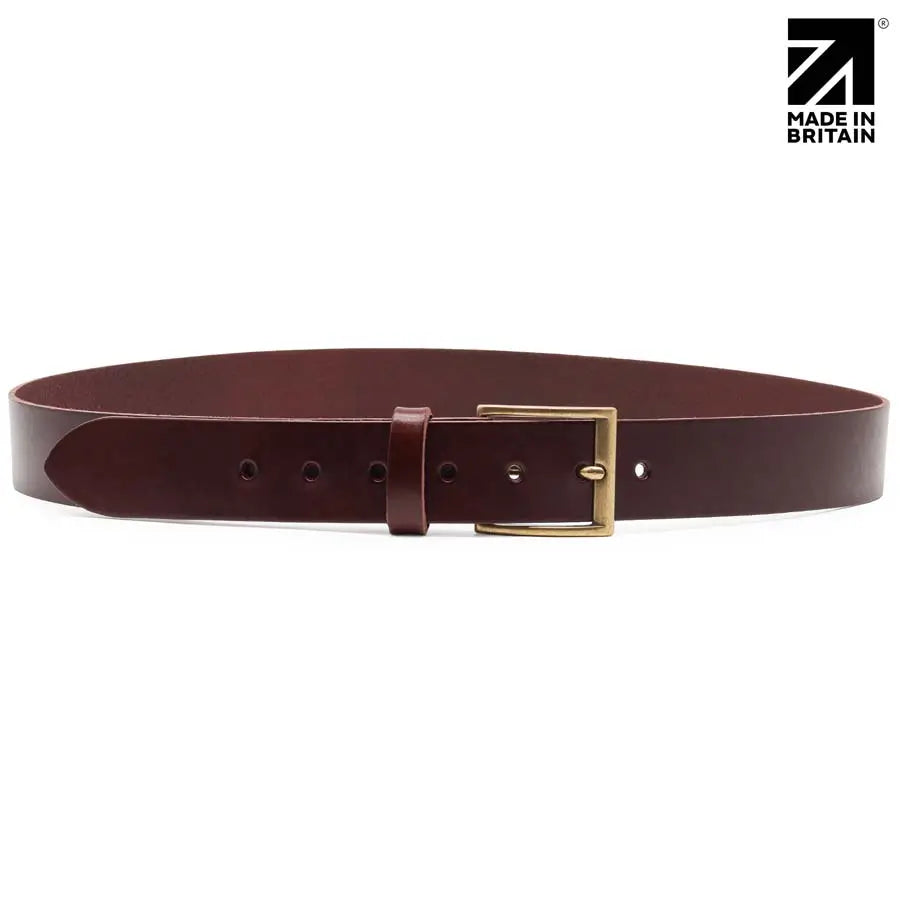 Mens Brown Italian Full Grain Leather Belt  40 mm  Brass Buckle  Brown full width view