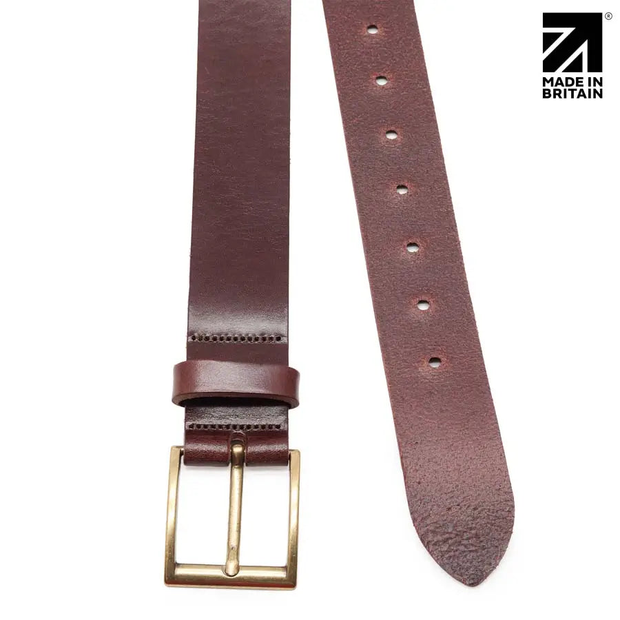 Mens Brown Italian Full Grain Leather Belt  40 mm  Brass Buckle  Brown top angle view