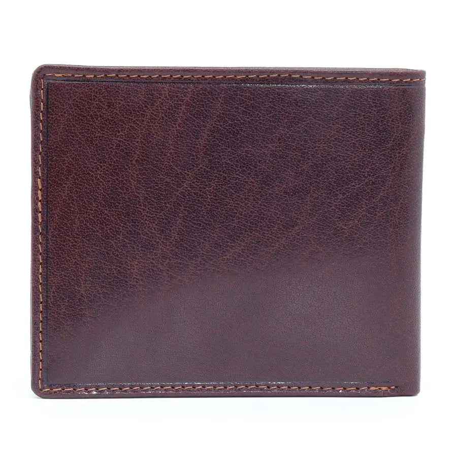 mens rfid leather bifold wallet brown back view