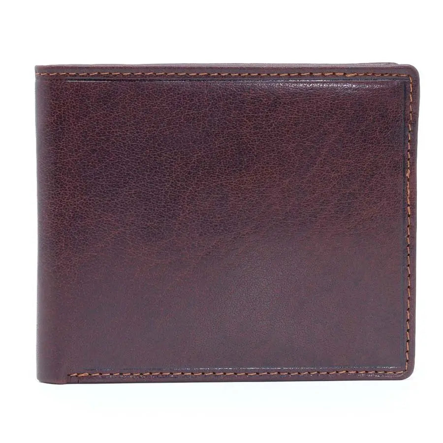 mens rfid leather bifold wallet brown front view