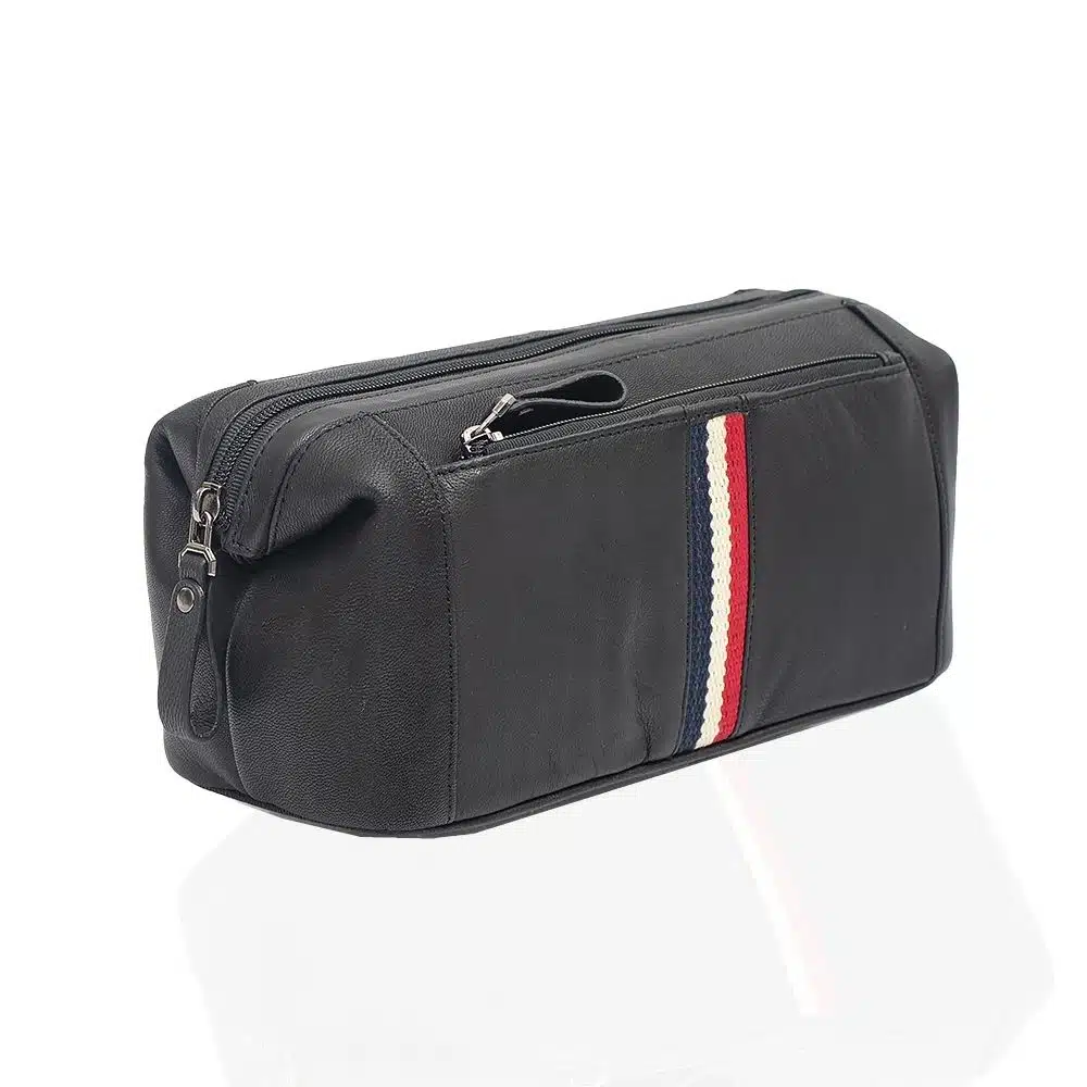 Texan Soft Leather Wash bag Black front