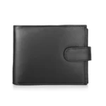 Front view of Basic Wallet Style 76, trifold real leather wallet with RFID protection and tab closure.