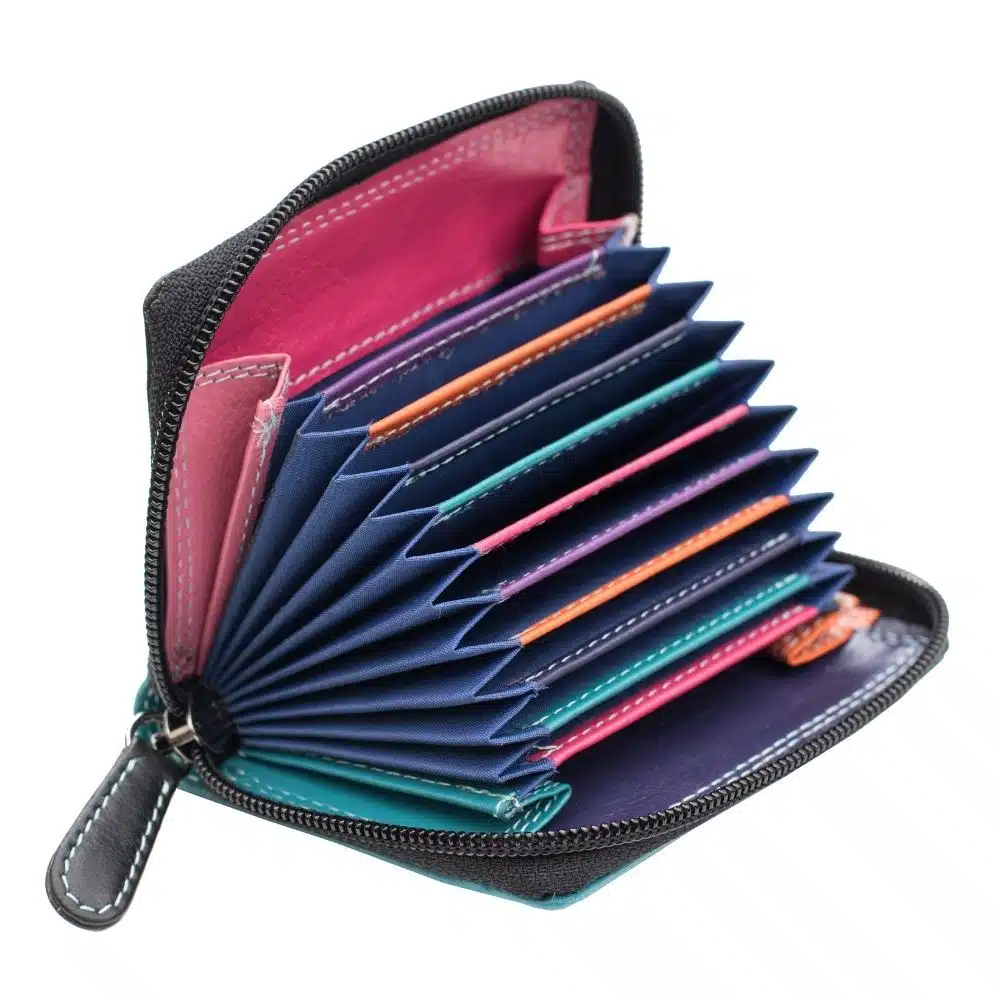 Black - Blue Zip Around Card Holder Multi Colour RFID 6091 London Collection