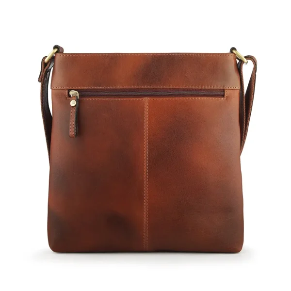 Back view of the Ridgeback 671 Layered Leather Crossbody Bag, featuring a rear zipped compartment for added convenience.