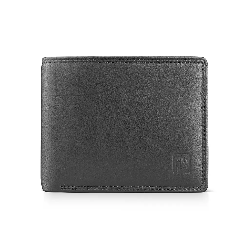 Front view of the trifold RFID leather wallet for men, featuring a clean and minimalistic design.