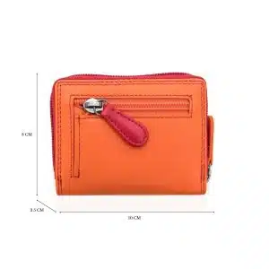 Red-orange Zip Around Card Holder Multi Colour 6091 London Collection back of wallet measurements