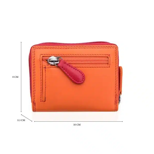 Red-orange Zip Around Card Holder Multi Colour 6091 London Collection back of wallet measurements