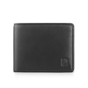 Wholesale black leather wallet for men, bifold design with RFID protection.