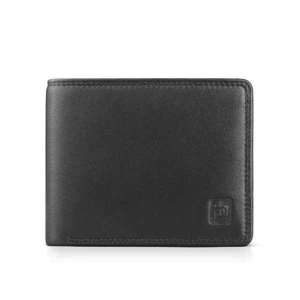 Wholesale black leather wallet for men, bifold design with RFID protection.