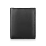 Front view of Basic Wallet Style 48, trifold RFID leather wallet with buttoned coin pocket.