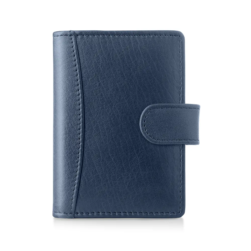 Slim leather card holder in Navy