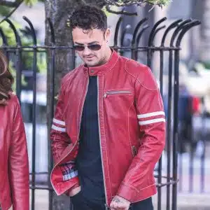 Red leather jacket for men. Wholesale.