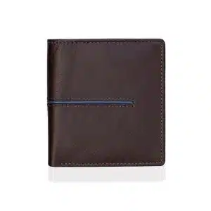 PRIMEHIDE TRADE, Brown Leather Trifold Wallet with Blue Stripe