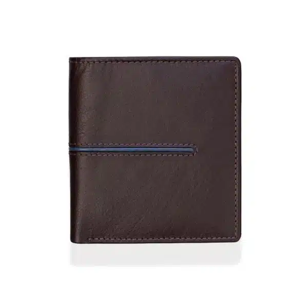 PRIMEHIDE TRADE, Brown Leather Trifold Wallet with Blue Stripe