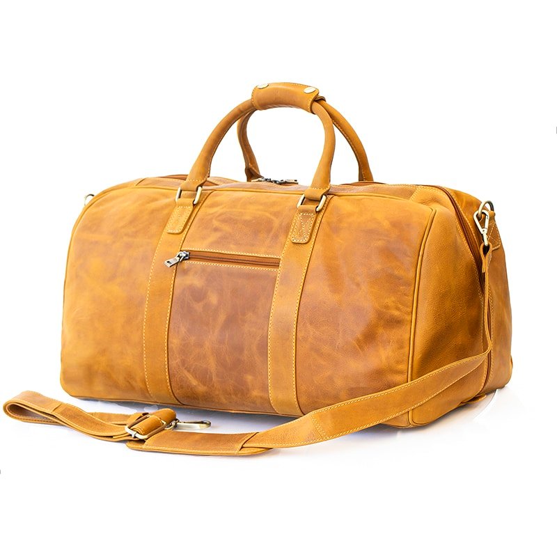 wholesale large leather duffle bag in a mustard colour