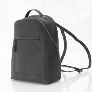 A black leather backpack for women.