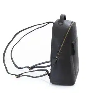 Black leather backpack for women side view.