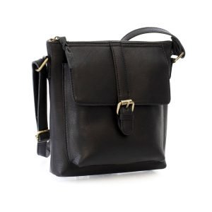 Leather crossbody bag with buckle. Black