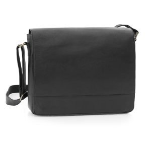 Black leather messenger bag