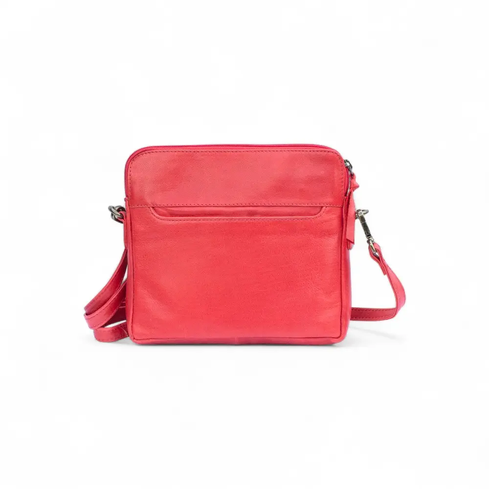 Back view of Washed Cancun Small Crossbody Bag Sofia 1202 in red with back slip pocket