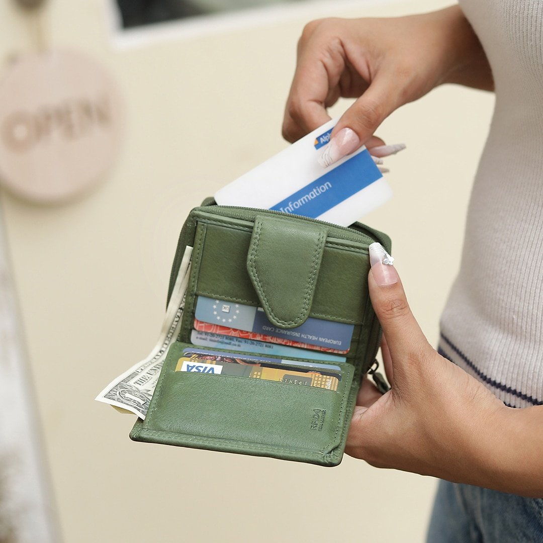 Green Selena Small Trifold Purse Washed Cancun 1265 10