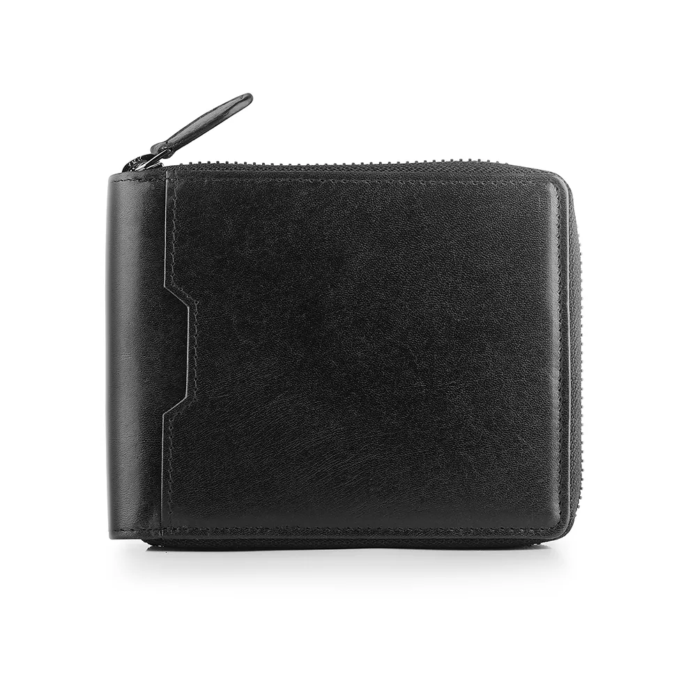 Black leather zip-around wallet for men - Alperto 4257. Genuine leather wallet with a compact design and secure zip closure.