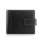 Black trifold cardholder wallet for men - Alperto 4269. Luxury oiled leather wallet with tab button closure and a distressed finish.